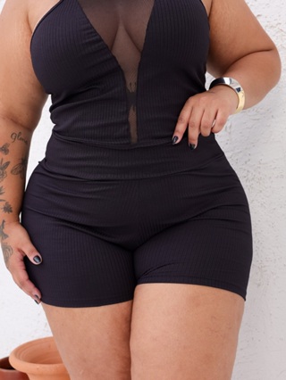 DRAPA PLUS - Conjunto de Cropped Frente Tule e Shorts - Plus Size glamour em Oferta na Shopee