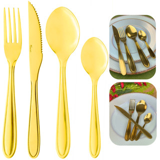Faqueiro 24 Peças Dourado Jogo de Talheres Inox Gastro Elegante Luxuoso Gold Mesa Posta Casa - Lyor