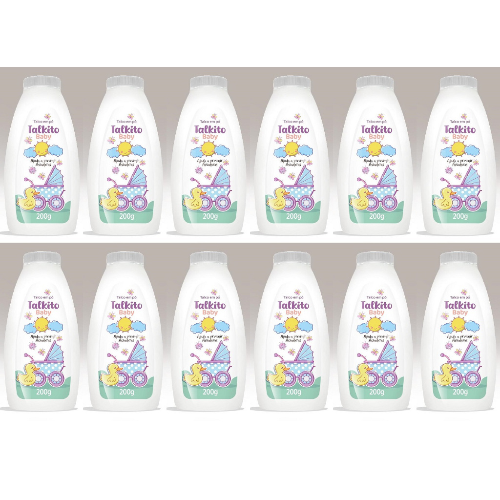 Kit 12un Talco em Pó Talkito Baby Premium 200gr Cada em Oferta na Shopee