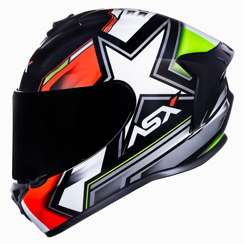 Capacete Moto Esportivo ASX Draken Pilot Preto Vermelho e Verde Brilhante
