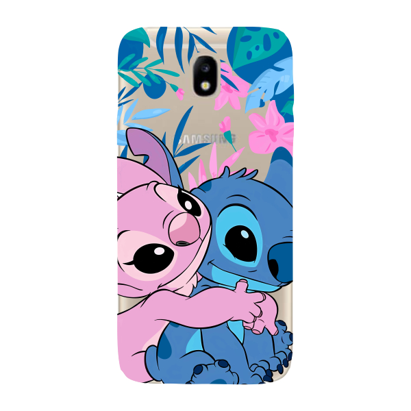 Capinha para Samsung J7 Pro Anti Impacto Personalizada - Stiti Stich e Angel Abraço com fundo transparente