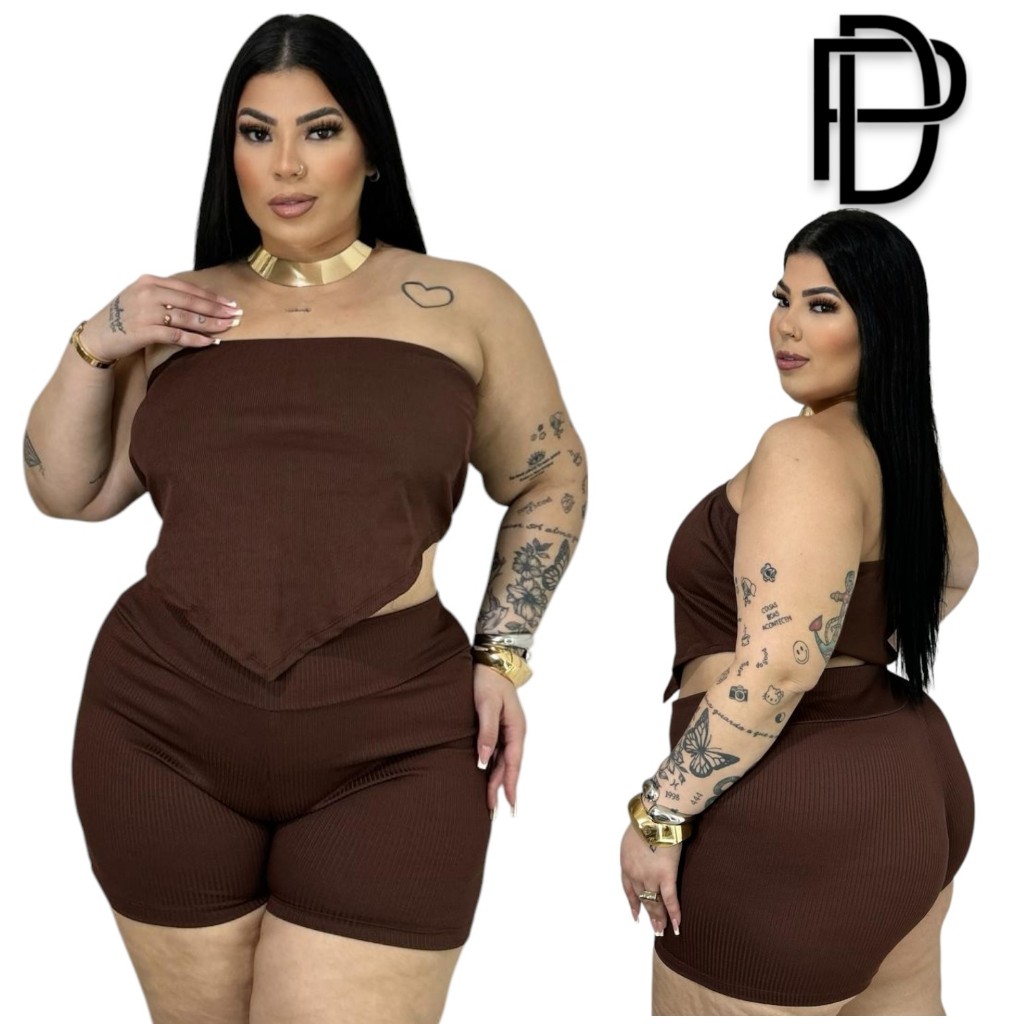 DRAPA PLUS- Conjunto Hanna Moda Curvy - Plus Size em Oferta na Shopee