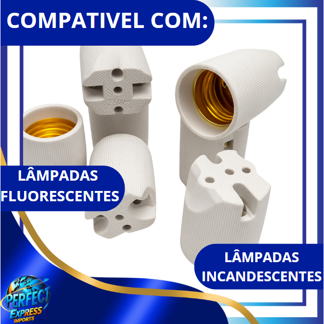Kit com Receptáculo Bocal Soquete Porcelana Louça E27