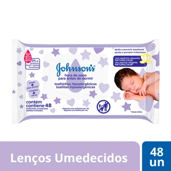 Lenço Umedecido Johnson's Baby Hora do Sono Hipoalergênico Sem Álcool 48 unidades - Mom & Baby