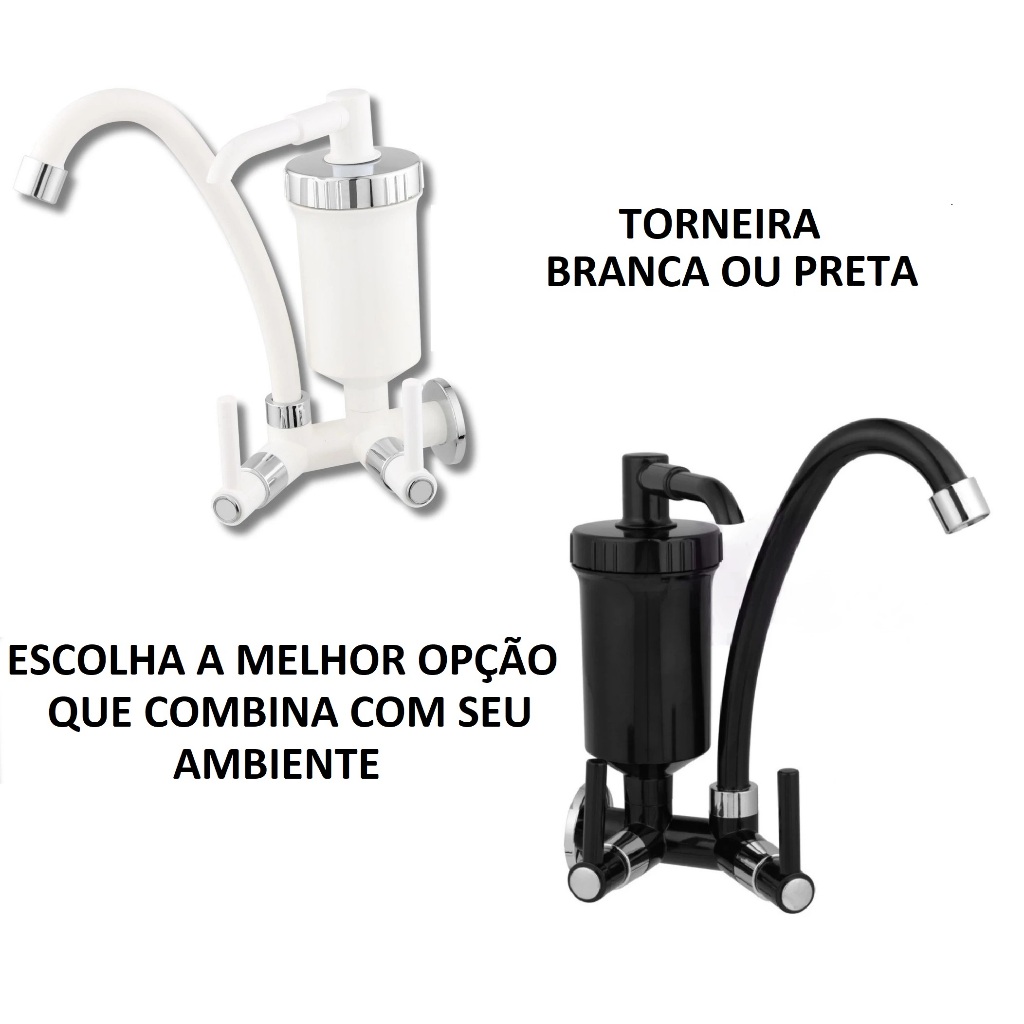 Torneira Filtro Parede Preto ou Branco Bica Movel Cozinha Abs Black / Branca Luxo