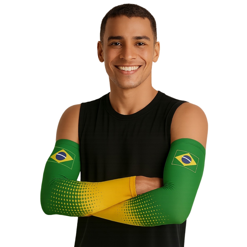 Manguito Com Proteção Solar Uv50+ Protetor para Braços Mangote Brasil Verde/Amarelo