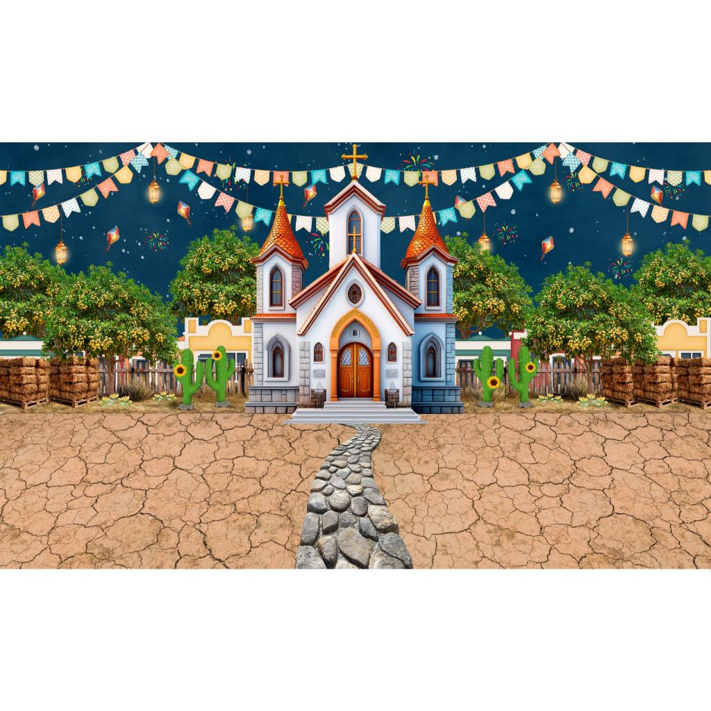 Painel retang. tecido subl fundo cenário foto decor São João 220x160
