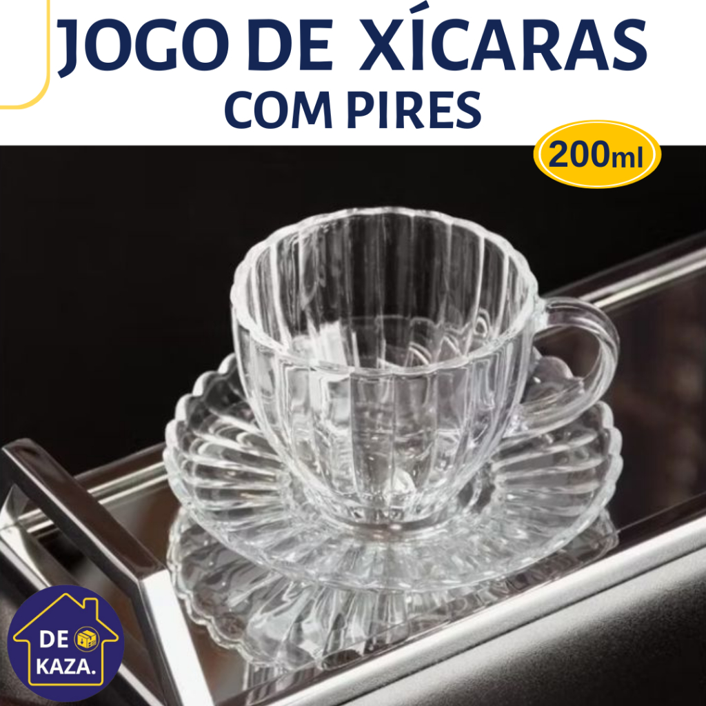 Jogo de Xícaras Com Pires Oxford 200ml Vidro Lanty 6 Unidades