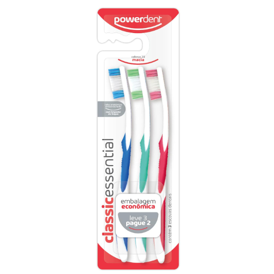 Escova Dental Powerdent Powerclass Macia com 3 unidades