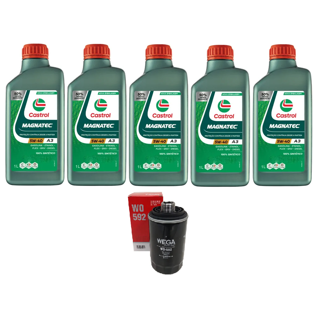 KIT 5 LITROS CASTROL MAGNATEC 5W40 A3/B4 VOLKSWAGEN + 1 FILTRO WO592