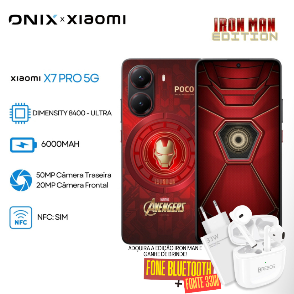 Xiaomi Poco X7 PRO 5G  Edição Especial Avengers, Iron Man 512GB + 12GB RAM, Proc