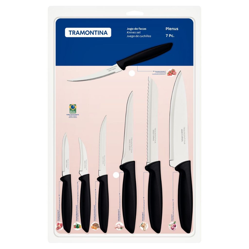Jogo de Faca Tramontina Inox Plenus 6 peças Preto