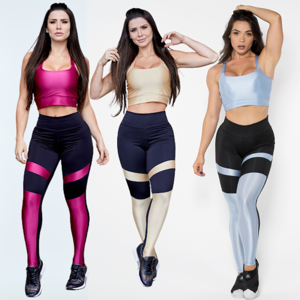 CONJUNTO Calça e Top Roupa De Academia Fitness Feminino SHINE Cores Diversas