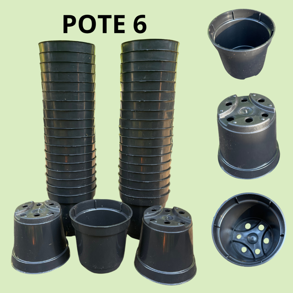 Kit Vaso Pote 6 Preto - para muda/plantio/suculenta/cacto/rosa do deserto