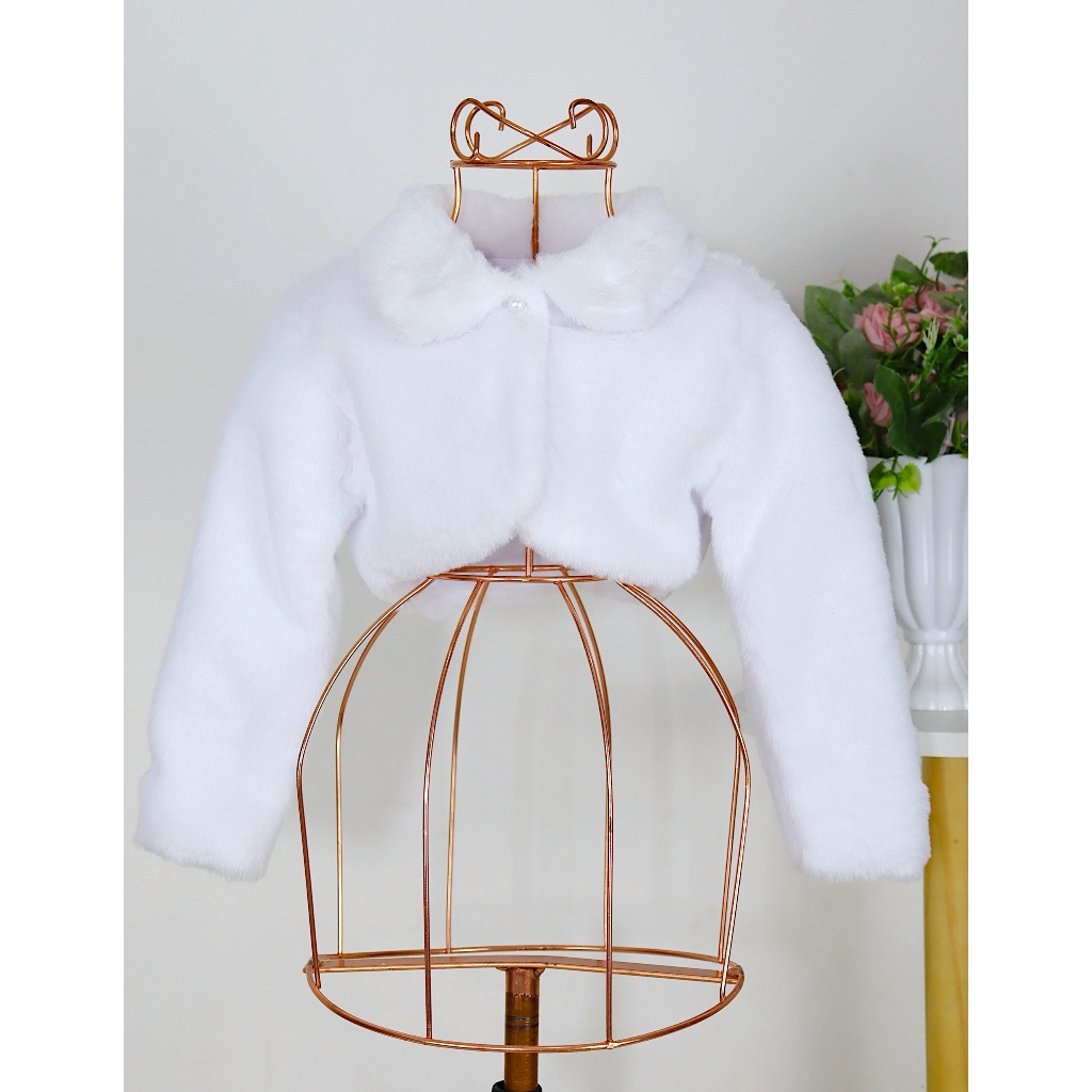 Bolero Infantil Super Quentinho de Frio Pelúcia Branco Social Inverno Batizado 1 A 12 Anos