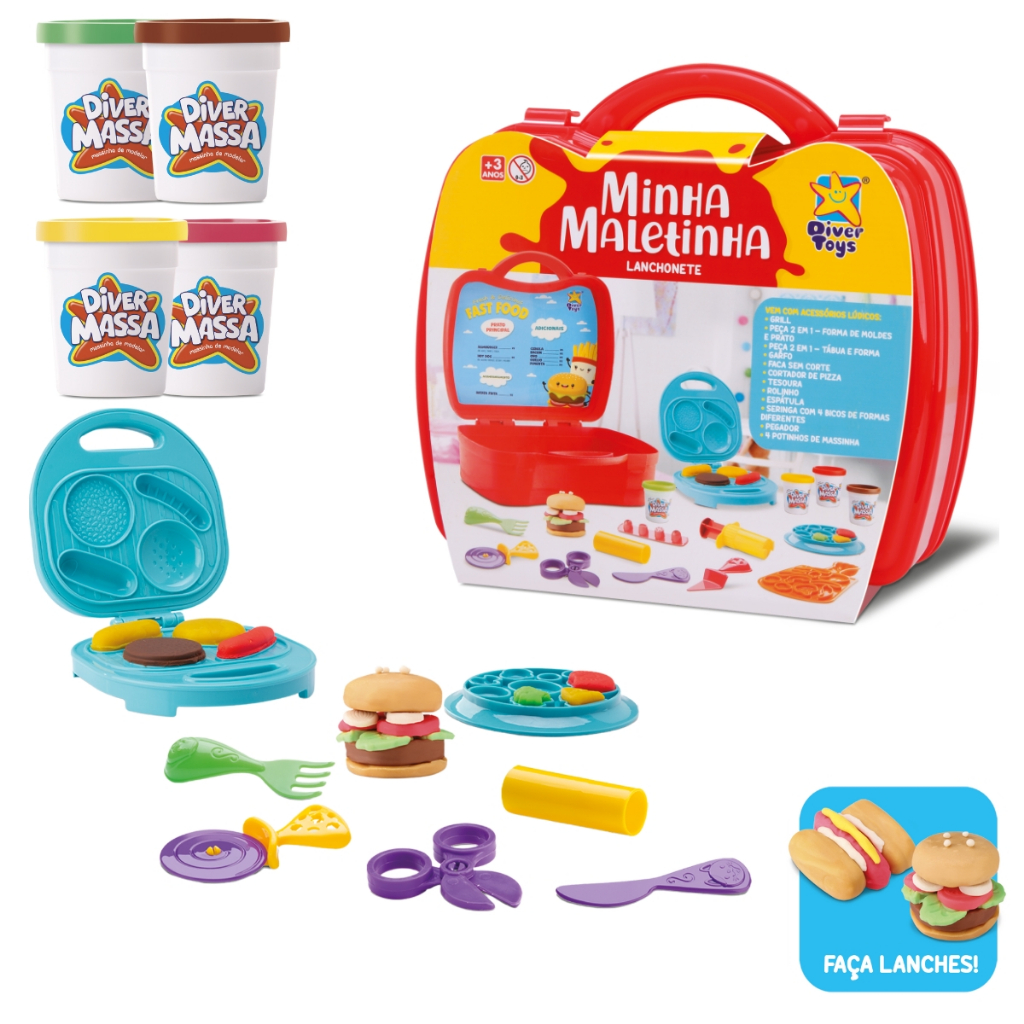 Playset Minha Maletinha Lanchonete com 4 Massinhas Divertoys Kit Completo para Fazer Lanches Atóxico em Oferta na Shopee