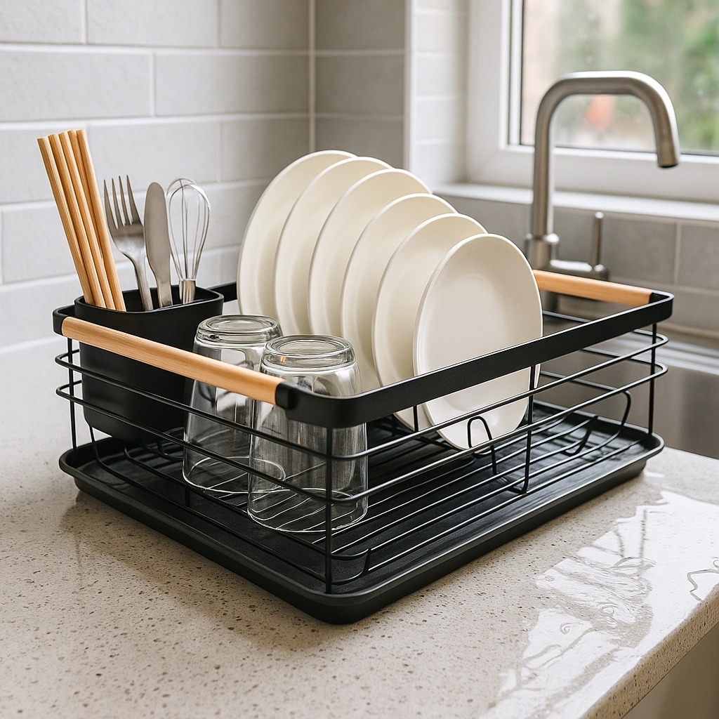 Escorredor de Louça Preto em Metal com Madeira 43x32cm – Design Moderno e Funcional - Tuut em Oferta na Shopee