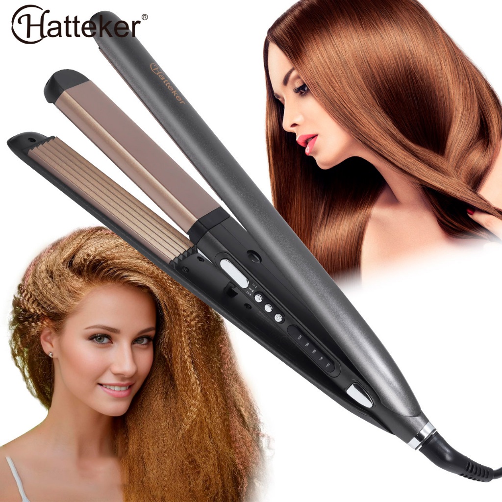 Chapinha 2 em 1 Cabelo Ondulado Turmalina Cerâmica Enrolador De Ferro Crimpador De Milho Hatteker HT