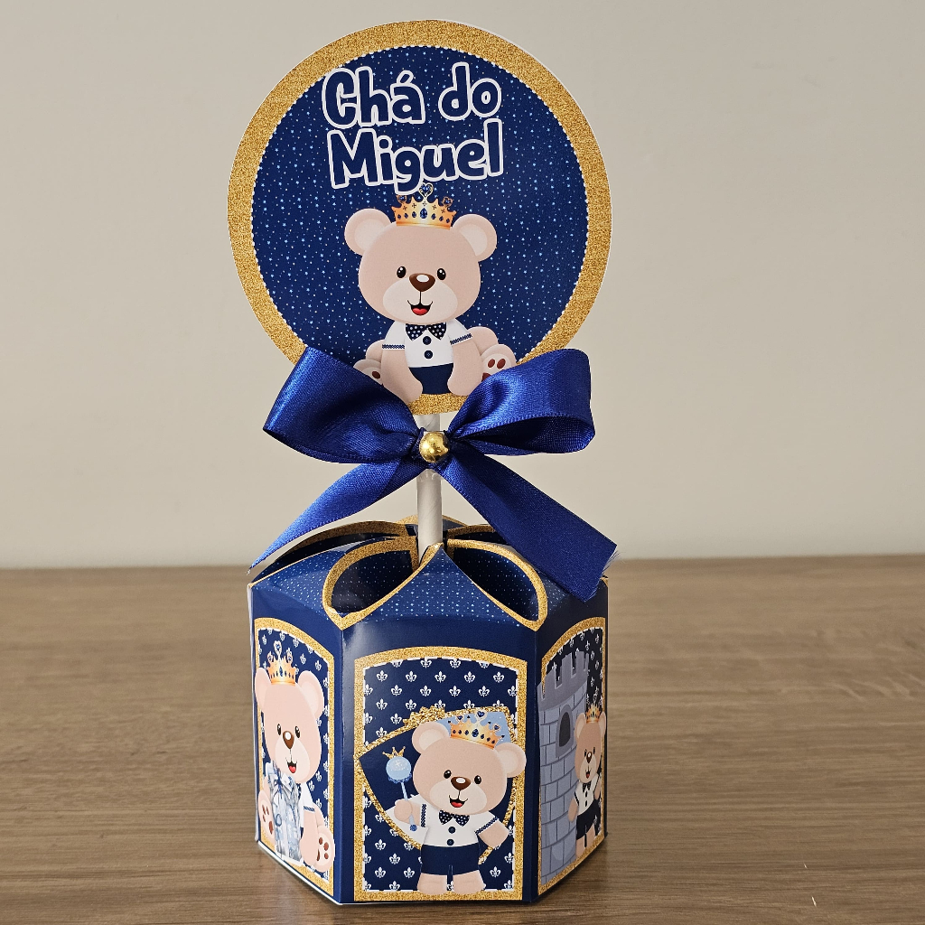 10 Unidades Centro de Mesa Ursinho Príncipe Realeza Azul Marinho - ENFEITE FESTA ANIVERSÁRIO CHÁ INFANTIL