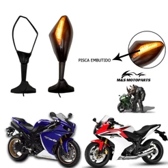 Retrovisor Yamaha R1, R6, FZ1 com pisca moto carenada universal Retrovisor Preto para moto carenada