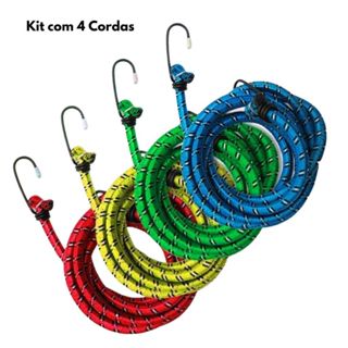 Corda Elástica Resistente Bagageiro Kit 4 Cordas de 1,2 / 1,5 / 2 m x 8mm Moto Bike Bicicleta Gancho em Oferta na Shopee