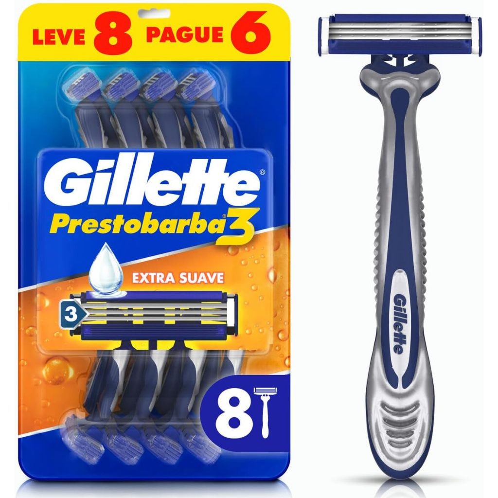 Aparelho de Barbear Descartável Gillette Prestobarba3 Leve 8 Pague 6 em Oferta na Shopee