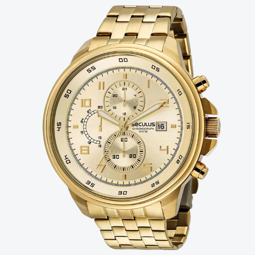Relógio Seculus Masculino Dourado Chronograph Prova D'água 44060GPSVDA1
