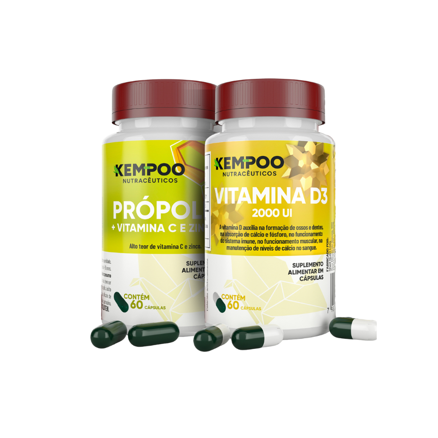 Combo Imunidade Blindada - Vitamina C + Zinco + Própolis + Vitamina D - Auxilia no Sistema Imunológico
