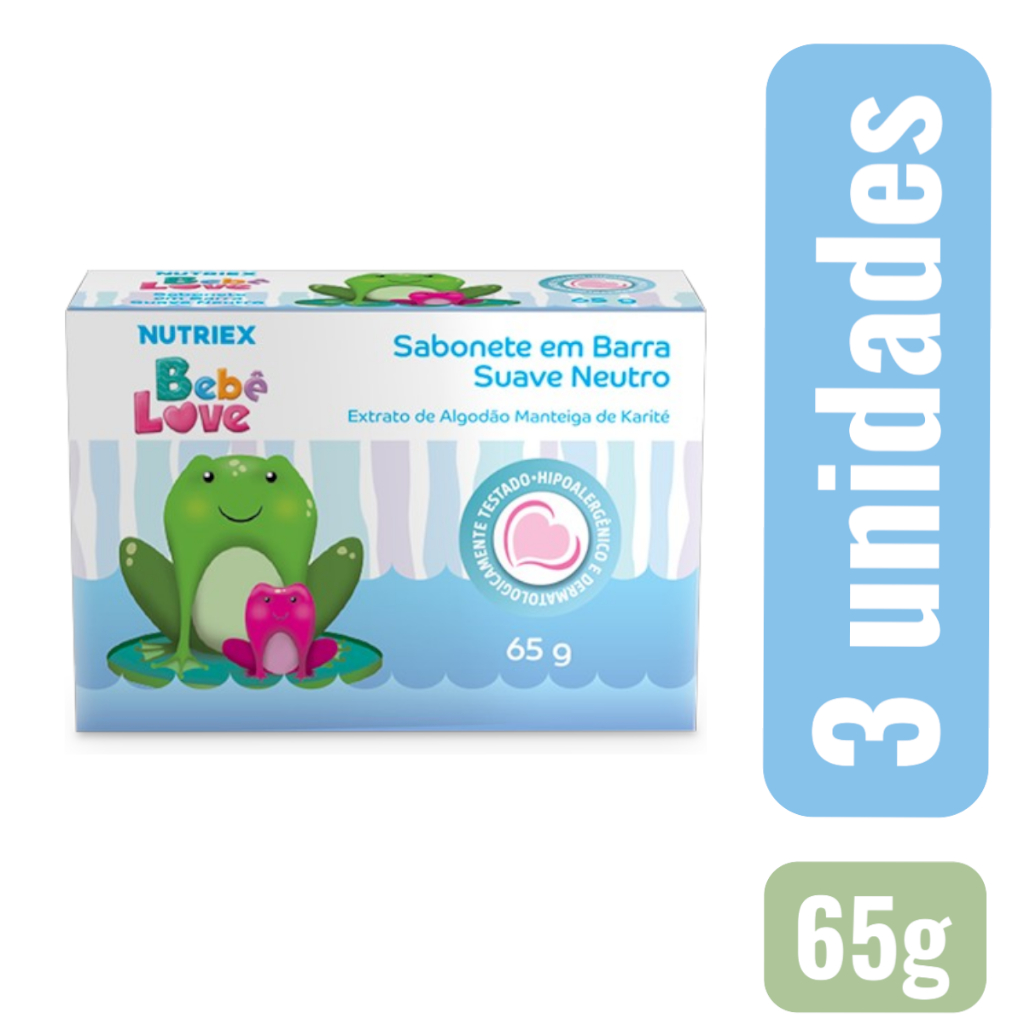 Kit 3 Sabonete Em Barra Infantil Bebê Love Suave 65g
