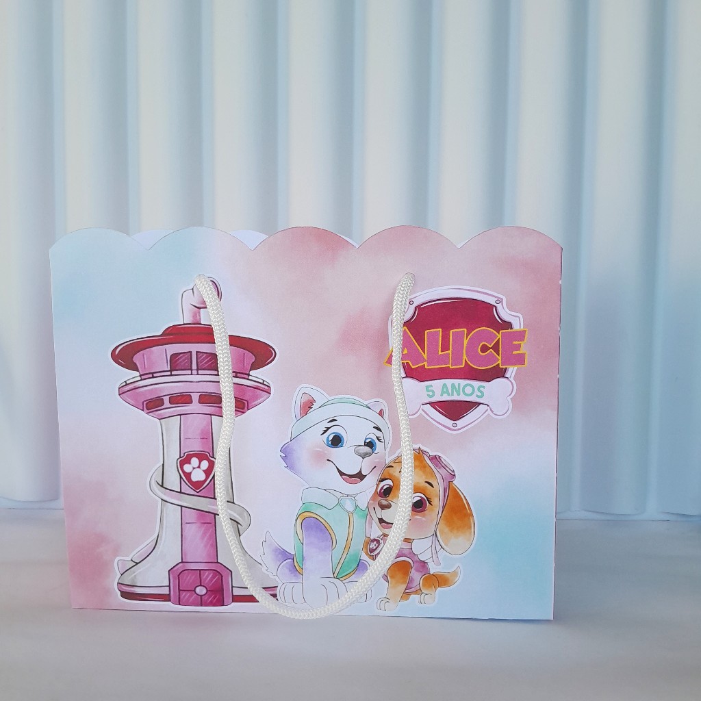 SACOLINHA LEMBRANCINHA PERSONALIZADA PATRULHA CANINA AQUARELA ROSA