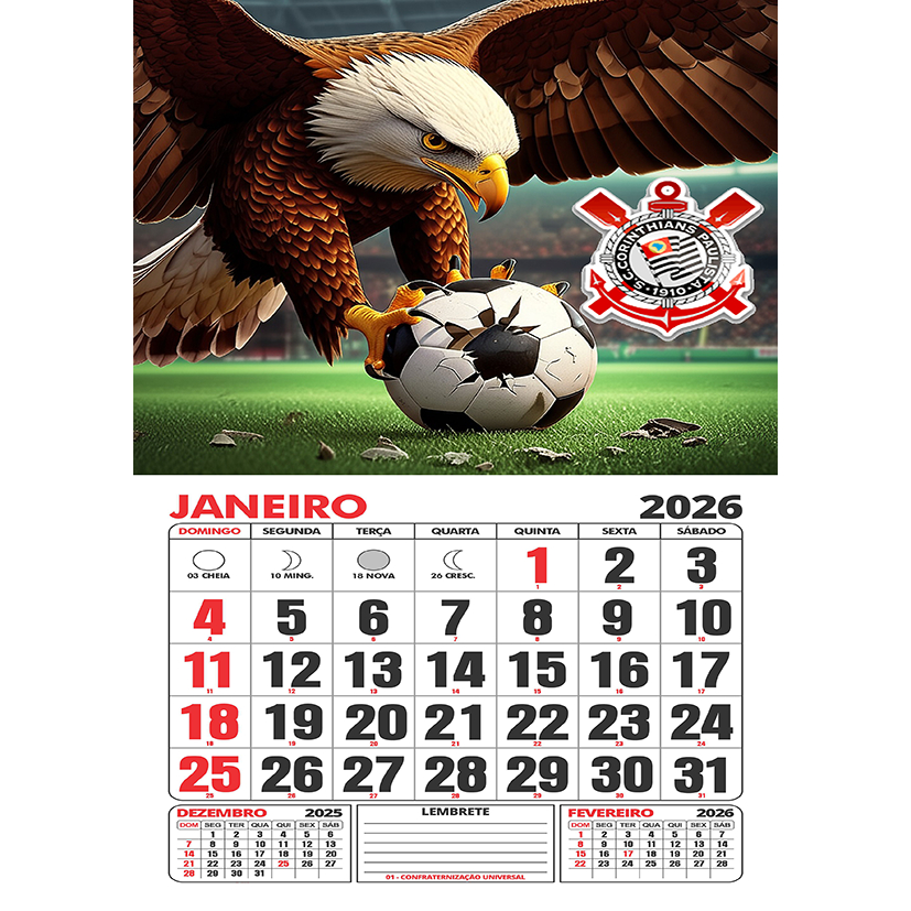 Folhinha 2026 - Calendário 2026- Times de Futebol