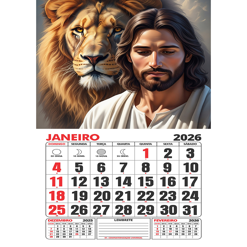 Folhinha 2026 - Calendário 2026 - Jesus - Vários modelos