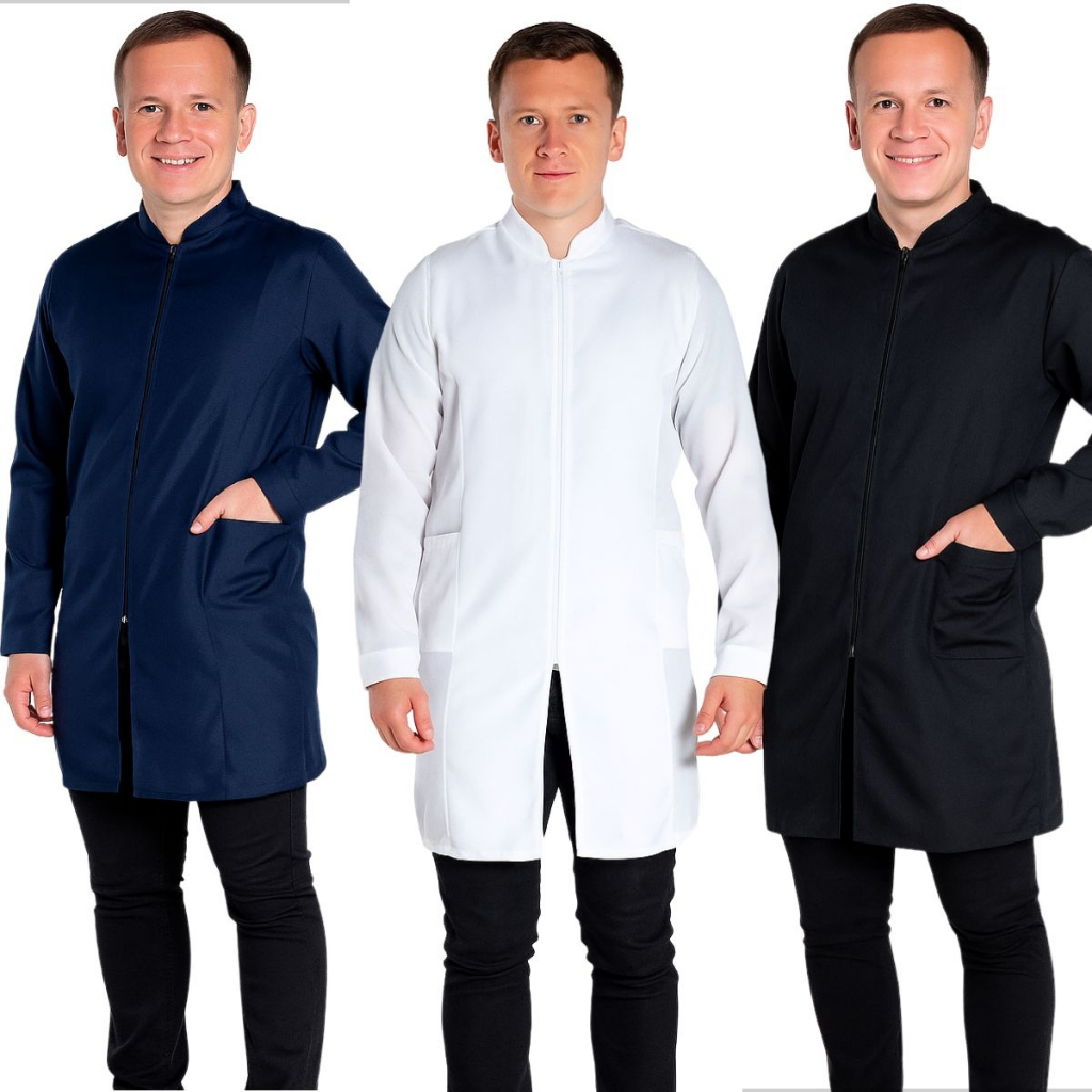 Jaleco Profissional Masculino Gola Padre Manga Longa Oxford Com Zíper Com Punho Varias Cores em Oferta na Shopee