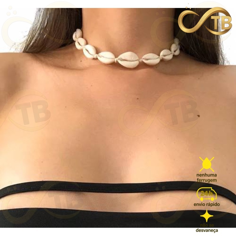TB Acessórios Moda KIT Conjunto de Choker e Pulseira Búzios 2 Peças Tendência Verão Naturais Concha em Oferta na Shopee