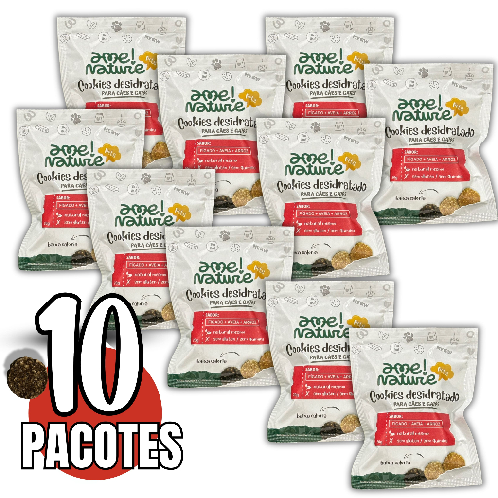 Kit com 10 Snacks 100% Natural para Cachorro e gato Sabor Figado Desidratado 20g cada - Total 200 gr