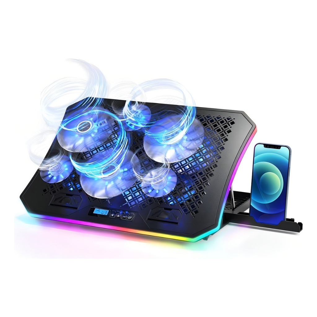 Suporte Notebook Gamer Rgb Ergonomico 6 Fans Coller Celular. Cor Preto