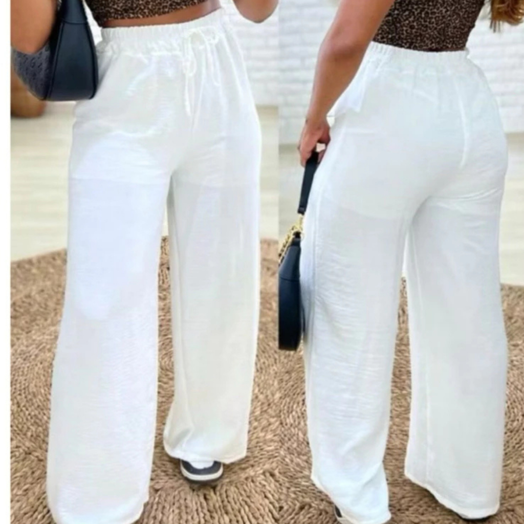 Calça Pantalona Feminina  Duna Cintura Alta Com Bolso Tendencia
