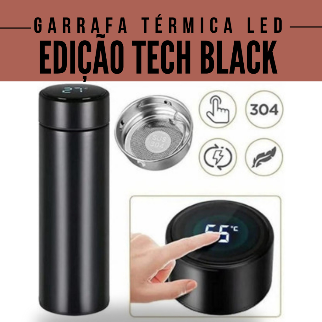 Garrafa Térmica com LED e Termômetro Digital 500ml – Estilo e Temperatura na Palma da Mão