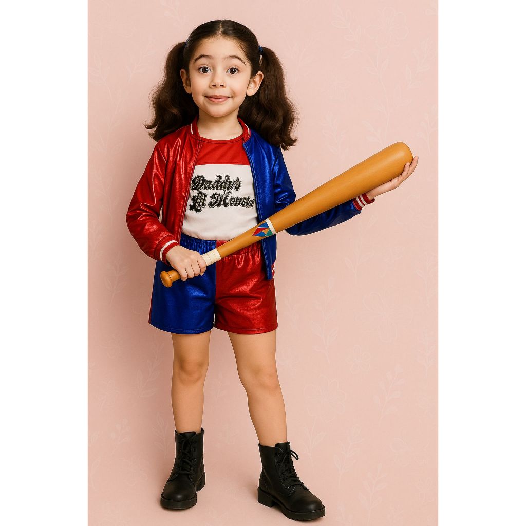 Fantasia Infantil Arlequina Completa c/ Casaco e taco Harley Quinn Cospley — imagem 2 de 2