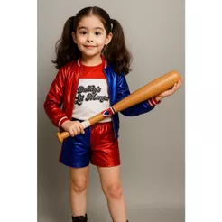 Fantasia Infantil Arlequina Completa c/ Casaco e taco Harley Quinn Cospley