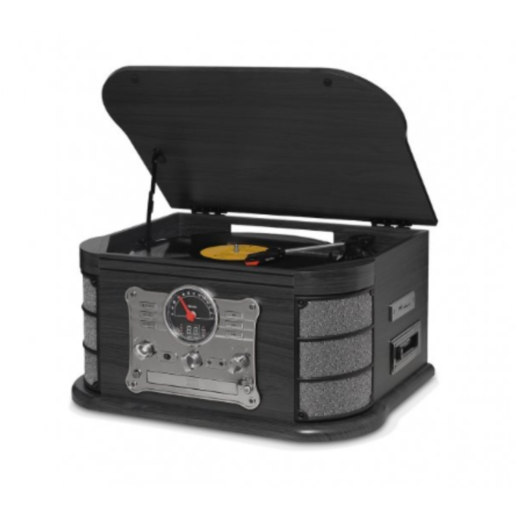 Vitrola Spazio Black Retro Toca-discos Raveo Bluetooth Fita K7 CD Player Novidade - Pop Rock MPB Samba Classica