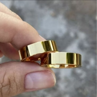 Par de Aliança Banhado a Ouro 18K Reta 6mm Noivado Casamento - 3 anos de garantia em Oferta na Shopee