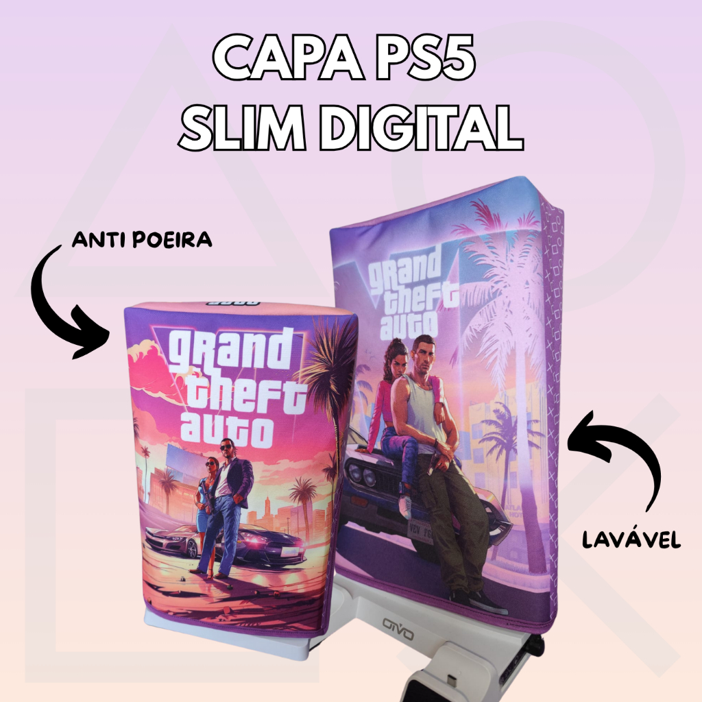 Capa PS5 Slim Digital Personalizada GTA | Protege da Poeira e Decora sua Área Gamer