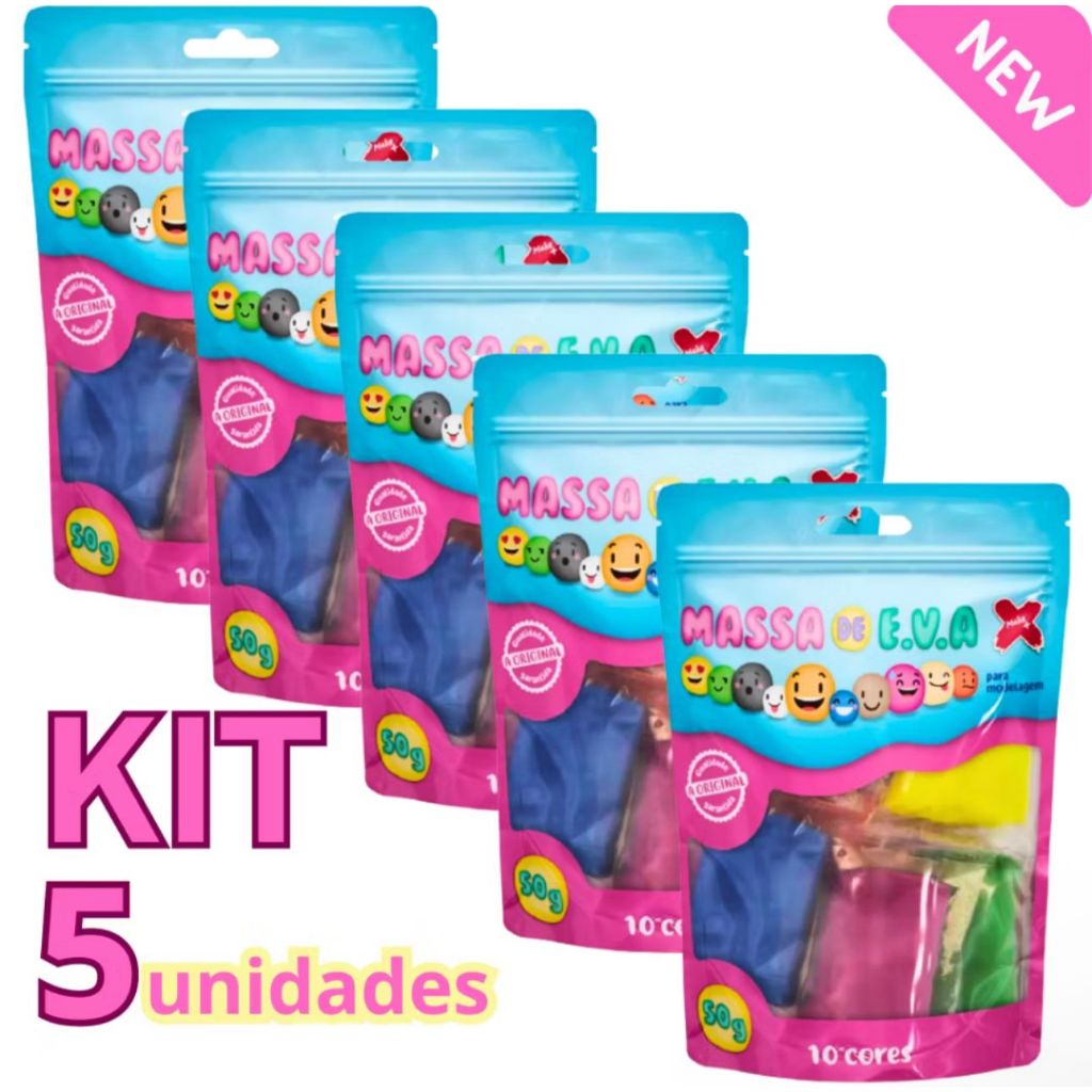 Massa EVA 50g 10 Cores - Kit com 1/2/3/4/5 Pacotes Make Mais - Macia e Colorida para Artesanato em Oferta na Shopee