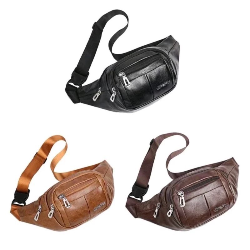 Pochete De Couro Masculina Femenina Bolsa de Cintura Motoboy em Oferta na Shopee