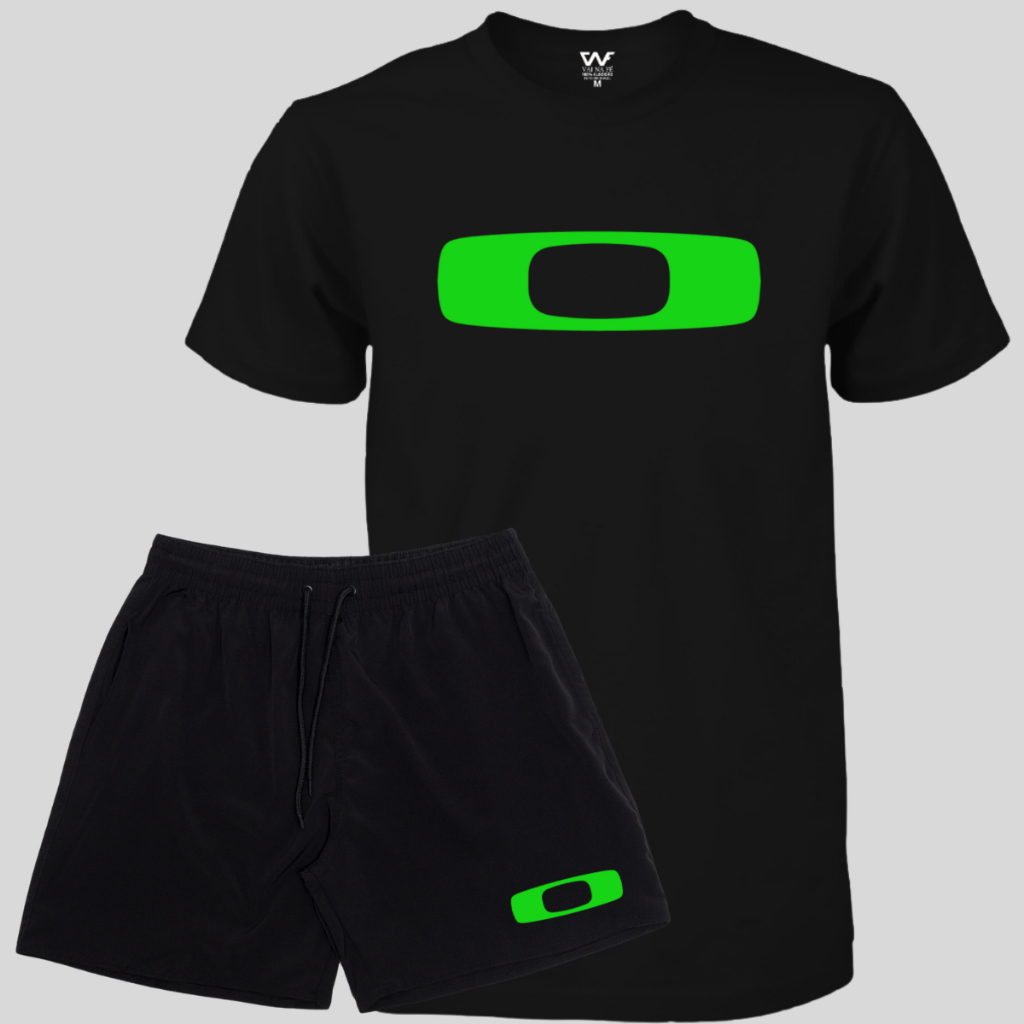 conjunto Camiseta okl Masculina + Short de Praia Masculino Elastano Lançamento