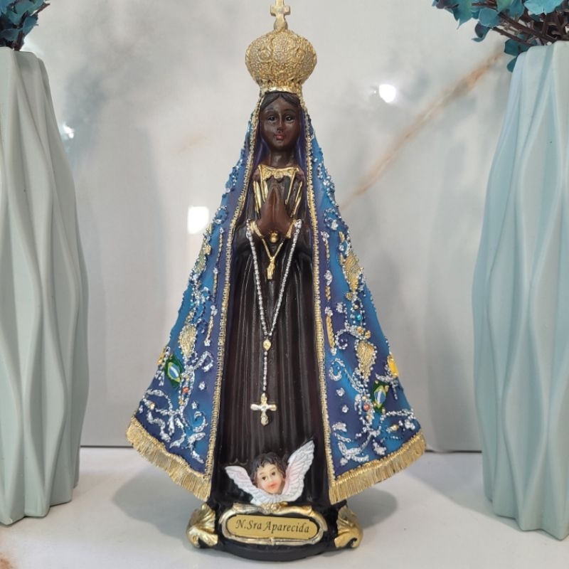 Imagem Nossa Senhora Aparecida 24cm Resina importada Premium Detalhes Finos para Oratório