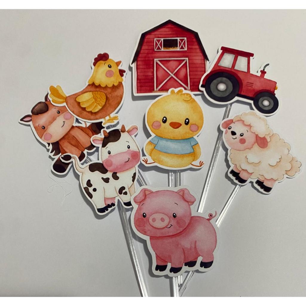 60  ou 120 Tags Toppers Apliques P/ Docinho Doces ou Tubete Pequeno Fazendinha Aquarela Menino