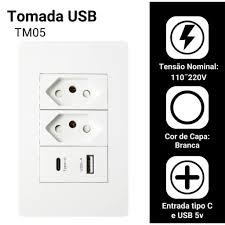 Tomada de Parede Dupla Com Entrada Usb e tipo C 5V Bivolt 4/1 Carregamento Rápido Multi Carregamento