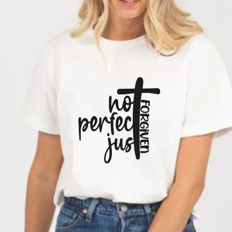 Tshirt BRANCA Blusa feminina CRISTÃ, NÃO SOU PERFEITO APENAS PERDOADO,FRASES CATOLICA INGLES,CAMISETA  UNISSEX,PLUS SIZE